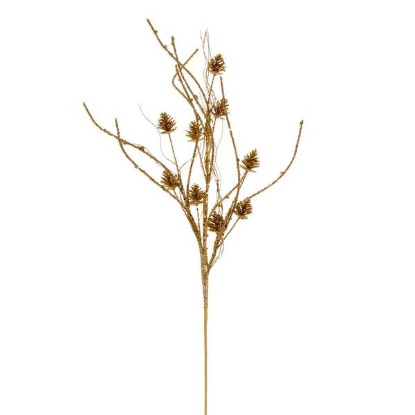 32" Artificial Gold Mini Pinecone Twig Glitter Spray (6 Pack)