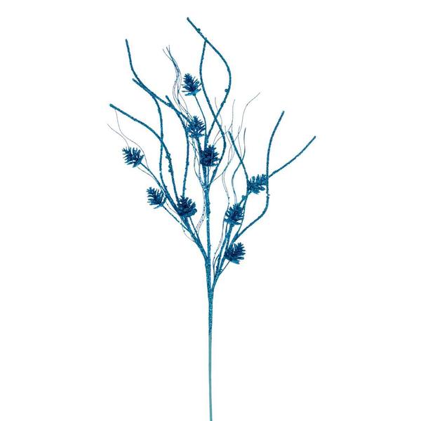 32" Artificial Turquoise Mini Pinecone Twig Glitter Spray (6 Pack)