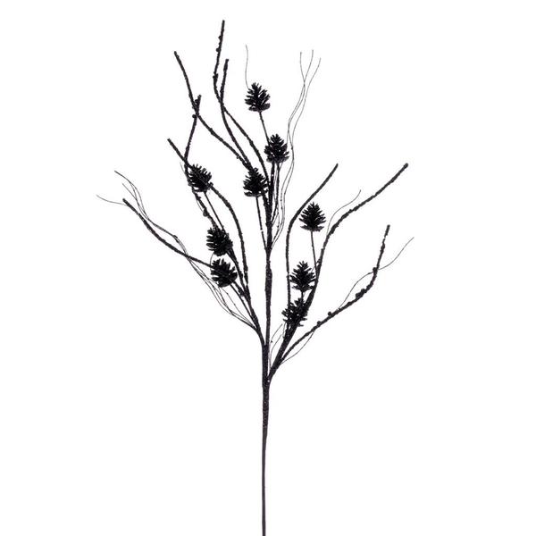 32" Artificial Black Mini Pinecone Twig Glitter Spray (6 Pack)
