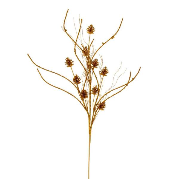32" Antique Gold Mini Pinecone Twig Glitter Spray (6 Pack)