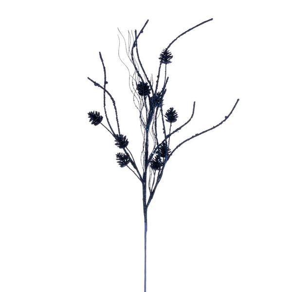 32" Artificial Midnight Blue Mini Pinecone Twig Glitter Spray (6 Pack)