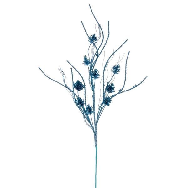 32" Artificial Baby Blue Mini Pinecone Twig Glitter Spray (6 Pack)