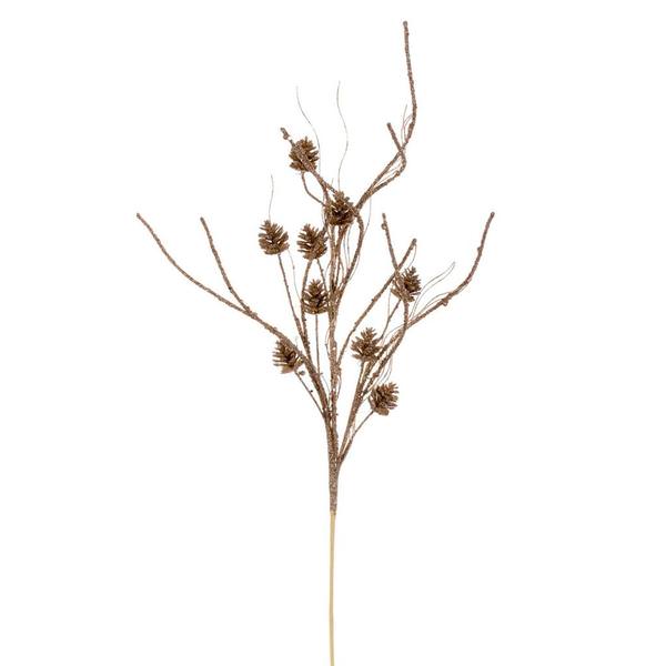 32" Artificial Champagne Mini Pinecone Twig Glitter Spray (6 Pack)