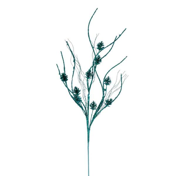 32" Antique Teal Mini Pinecone Twig Glitter Spray (6 Pack)