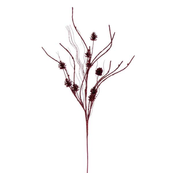 32" Artificial Burgundy Mini Pinecone Twig Glitter Spray (6 Pack)
