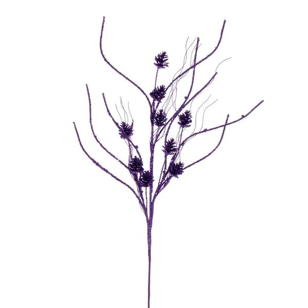 32" Artificial Purple Mini Pinecone Twig Glitter Spray (6 Pack)