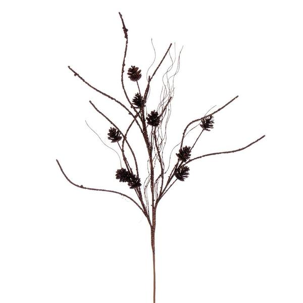 32" Artificial Chocolate Mini Pinecone Twig Glitter Spray (6 Pack)