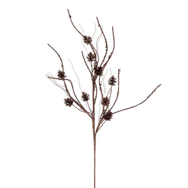 32" Artificial Mocha Mini Pinecone Twig Glitter Spray (6 Pack)