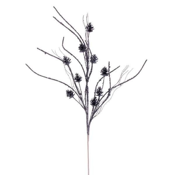 32" Artificial Pewter Mini Pinecone Twig Glitter Spray (6 Pack)