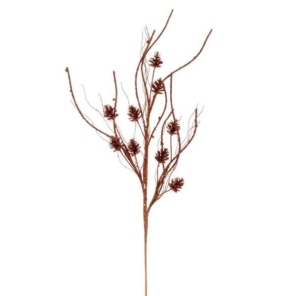 32" Artificial Copper Mini Pinecone Twig Glitter Spray (6 Pack)
