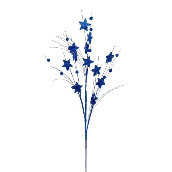 33" Artificial Blue Star and Ball Glitter Spray (6 Pack)