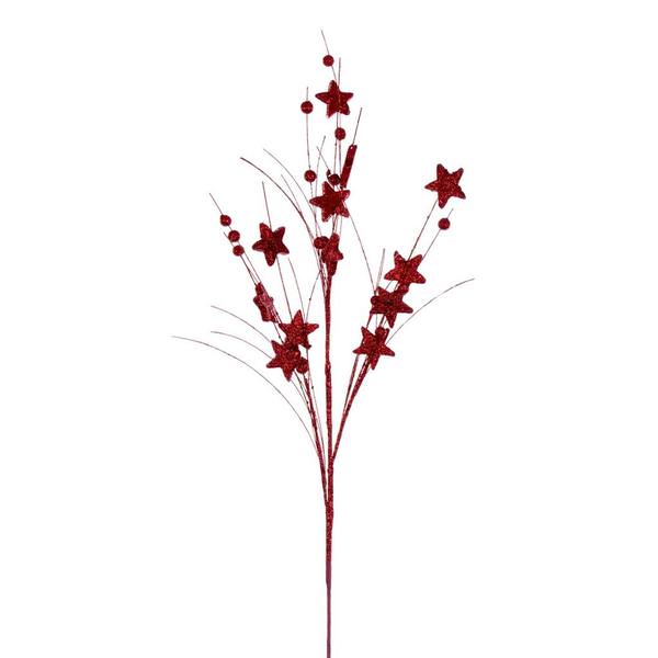 33" Artificial Red Star and Ball Glitter Spray (6 Pack)