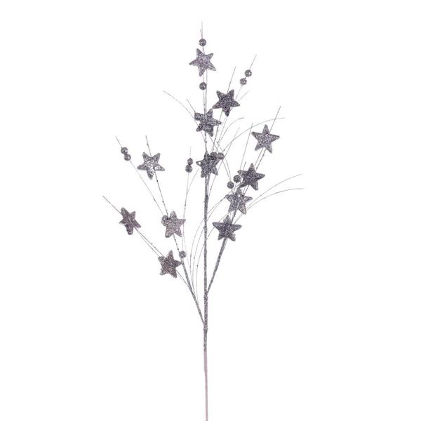 33" Artificial Silver Star and Ball Glitter Spray (6 Pack)