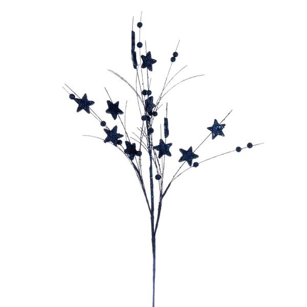 33" Artificial Midnight Blue Star and Ball Glitter Spray (6 Pack)