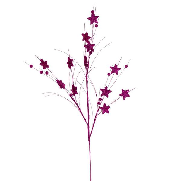 33" Artificial Fuchsia Star and Ball Glitter Spray (6 Pack)