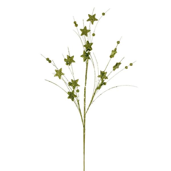 33" Artificial Lime Star and Ball Glitter Spray (6 Pack)