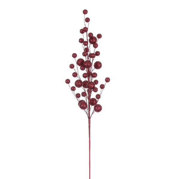 27" Artificial Burgundy Multi Ball Glitter Spray (4 Pack)