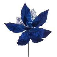 Vickerman 11" Blue Velvet Glitter Mesh Poinsettia Spray (6 Pack)