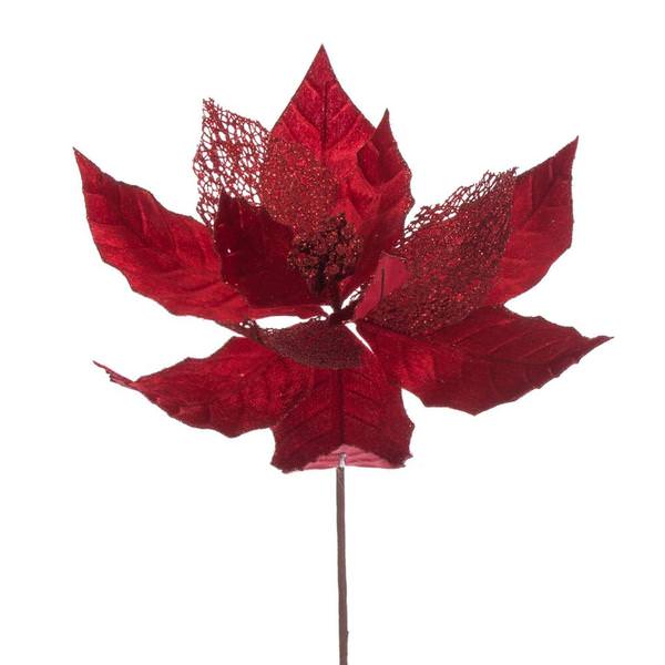 11" Red Velvet Glitter Mesh Poinsettia Spray (6 Pack)