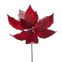 View 11" Red Velvet Glitter Mesh Poinsettia Spray (6 Pack)