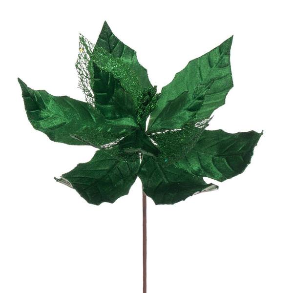 11" Green Velvet Glitter Mesh Poinsettia Spray (6 Pack)