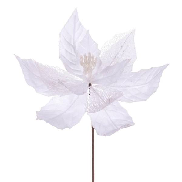 11" White Velvet Glitter Mesh Poinsettia Spray (6 Pack)