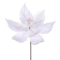 View 11" White Velvet Glitter Mesh Poinsettia Spray (6 Pack)