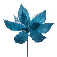 Vickerman 11" Turquoise Velvet Glitter Mesh Poinsettia Spray (6 Pack)