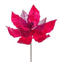 Vickerman 11" Hot Pink Velvet Glitter Mesh Poinsettia Spray (6 Pack)