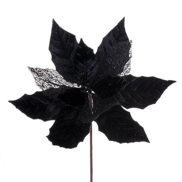 11" Black Velvet Glitter Mesh Poinsettia Spray (6 Pack)