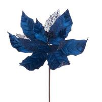Vickerman 11" Midnight Blue Velvet Glitter Mesh Poinsettia Spray (6 Pack)