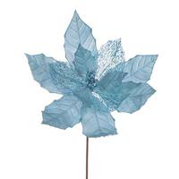 View 11" Baby Blue Velvet Glitter Mesh Poinsettia Spray (6 Pack)