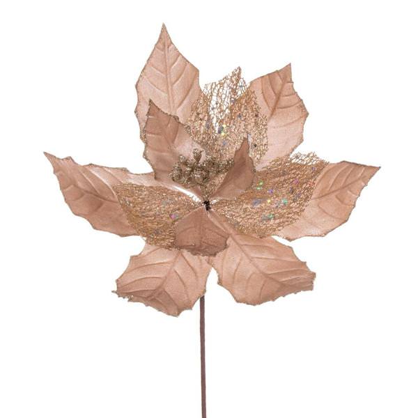 11" Champagne Velvet Glitter Mesh Poinsettia Spray (6 Pack)