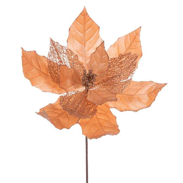11" Rose Gold Velvet Glitter Mesh Poinsettia Spray (6 Pack)