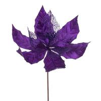 Vickerman 11" Purple Velvet Glitter Mesh Poinsettia Spray (6 Pack)