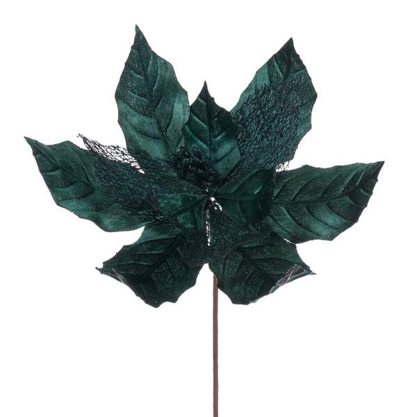 11" Sea Blue Velvet Glitter Mesh Poinsettia Spray (6 Pack)