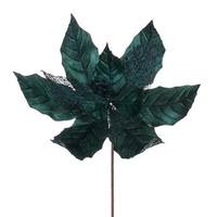 Vickerman 11" Sea Blue Velvet Glitter Mesh Poinsettia Spray (6 Pack)