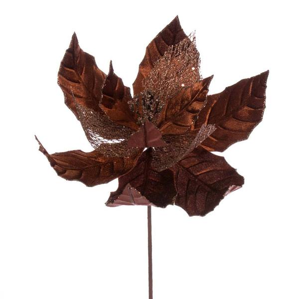 11" Mocha Velvet Glitter Mesh Poinsettia Spray (6 Pack)