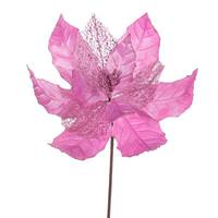Vickerman 11" Pink Velvet Glitter Mesh Poinsettia Spray (6 Pack)