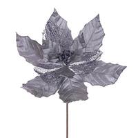 Vickerman 11" Pewter Velvet Glitter Mesh Poinsettia Spray (6 Pack)