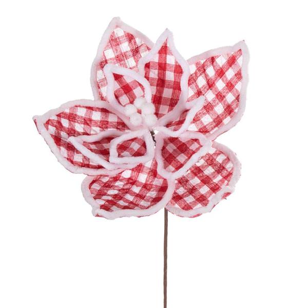 11" Red/White Plaid White Line Flower (6 Pack)