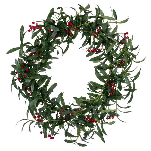 24" Artificial Mistletoe Red Berries Wreath
