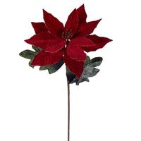 Vickerman 22" Merry Red Velvet Poinsettia and Leaf Bush (3 Pack)