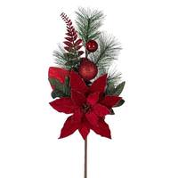 Vickerman 22" Artificial Merry Red Poinsettia Ball and Fern Spray (2 pack)