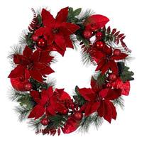 Vickerman 28" Merry Red Poinsettia Decorated Wreath