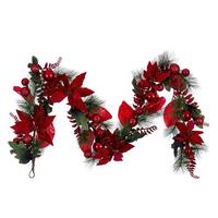 Vickerman 6' x 9" Artificial Red Poinsettia Fern Decorated Unlit
