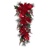 Vickerman 32" Artificial Merry Red Poinsettia Decorated Teardrop