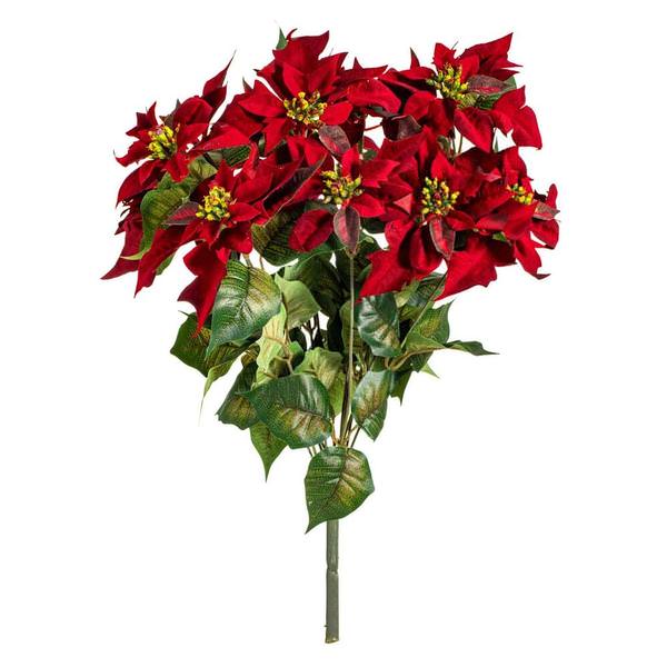 18" Artificial Red Poinsettia and Leaf Bush