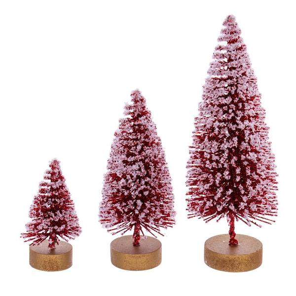 3" / 5" / 7" Frosted Red Sisal Bottle Brush Tree Set (3 Pack)
