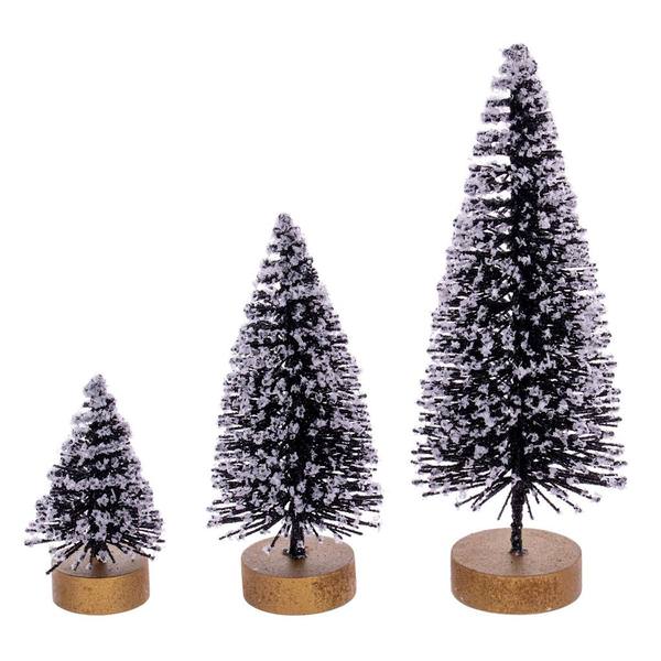 3" / 5" / 7" Frosted Black Sisal Bottle Brush Tree Set (3 Pack)